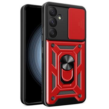 Samsung Galaxy A35 Roterende Ring Hybrid Cover med Kameraskjold - Rød