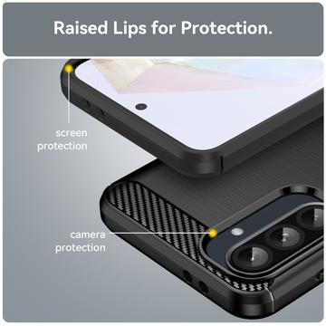 Samsung Galaxy A36/A56 Børstet TPU Cover - Karbonfiber - Sort