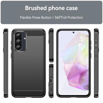 Samsung Galaxy A36/A56 Børstet TPU Cover - Karbonfiber - Sort