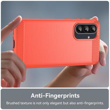Samsung Galaxy A36/A56 Børstet TPU Cover - Karbonfiber - Rød