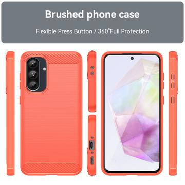Samsung Galaxy A36/A56 Børstet TPU Cover - Karbonfiber - Rød