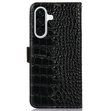 Samsung Galaxy A36 Crocodile Series Læderpung med RFID - Sort