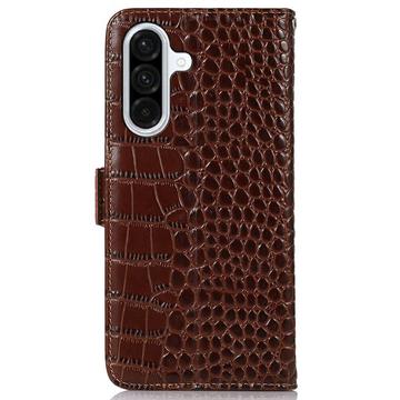 Samsung Galaxy A36 Crocodile Series Læderpung med RFID - Brun