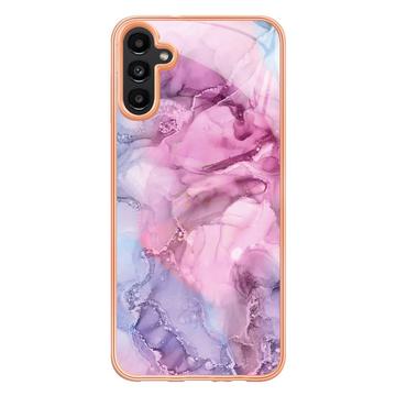 Samsung Galaxy A36 Marmormønster Galvaniseret IMD TPU Cover - Blå / Pink