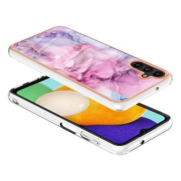 Samsung Galaxy A36 Marmormønster Galvaniseret IMD TPU Cover - Blå / Pink