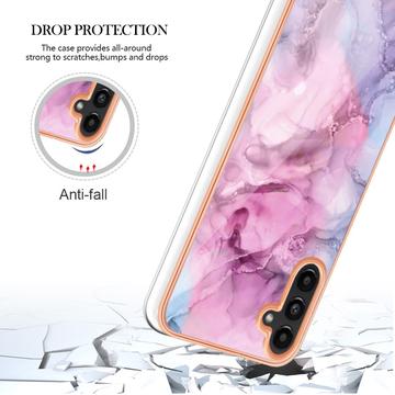 Samsung Galaxy A36 Marmormønster Galvaniseret IMD TPU Cover - Blå / Pink