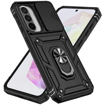 Samsung Galaxy A36 Roterende Ring Hybrid Cover med Kameraskjold - Sort
