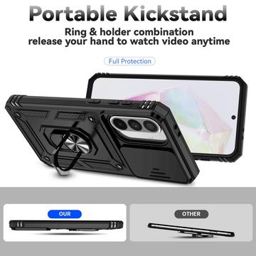 Samsung Galaxy A36 Roterende Ring Hybrid Cover med Kameraskjold - Sort