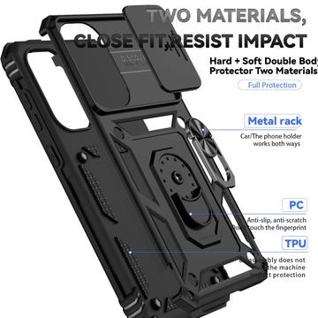 Samsung Galaxy A36 Roterende Ring Hybrid Cover med Kameraskjold - Sort