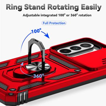 Samsung Galaxy A36 Roterende Ring Hybrid Cover med Kameraskjold - Rød