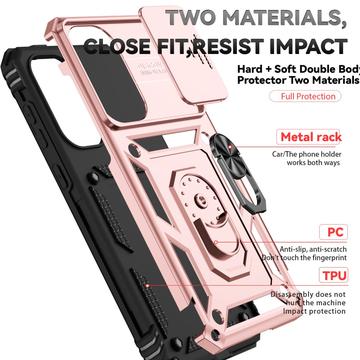 Samsung Galaxy A36 Roterende Ring Hybrid Cover med Kameraskjold - Rødguld