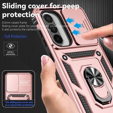 Samsung Galaxy A36 Roterende Ring Hybrid Cover med Kameraskjold - Rødguld