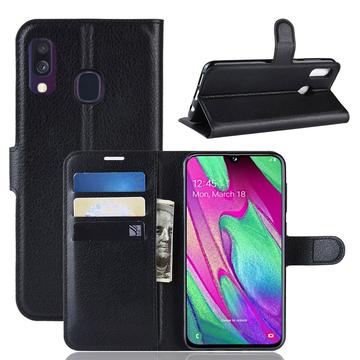 Samsung Galaxy A40 Pung Taske med Magnetisk Lukning - Sort