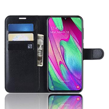 Samsung Galaxy A40 Pung Taske med Magnetisk Lukning - Sort