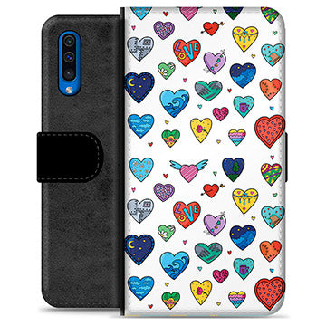 Samsung Galaxy A50 Premium Flip Cover med Pung - Hjerter