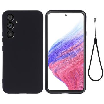 Samsung Galaxy A54 5G Liquid Silikone Cover med Strop - Sort