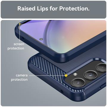Samsung Galaxy A55 Børstet TPU Cover - Karbonfiber - Blå