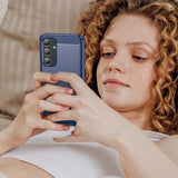 Samsung Galaxy A55 Børstet TPU Cover - Karbonfiber - Blå