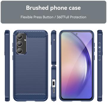 Samsung Galaxy A55 Børstet TPU Cover - Karbonfiber - Blå
