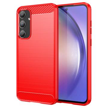 Samsung Galaxy A55 Børstet TPU Cover - Karbonfiber - Rød