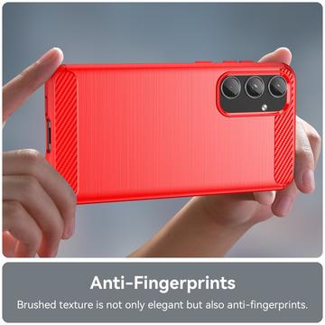 Samsung Galaxy A55 Børstet TPU Cover - Karbonfiber - Rød
