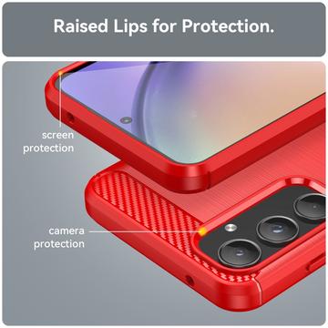 Samsung Galaxy A55 Børstet TPU Cover - Karbonfiber - Rød