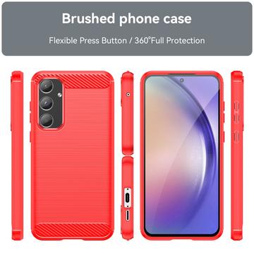 Samsung Galaxy A55 Børstet TPU Cover - Karbonfiber - Rød
