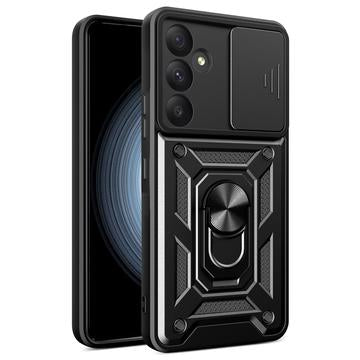 Samsung Galaxy A55 Roterende Ring Hybrid Cover med Kameraskjold - Sort