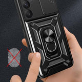 Samsung Galaxy A55 Roterende Ring Hybrid Cover med Kameraskjold - Rød