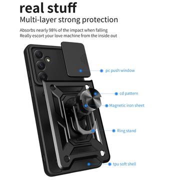 Samsung Galaxy A55 Roterende Ring Hybrid Cover med Kameraskjold - Rød