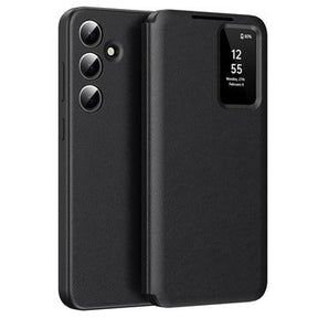 Samsung Galaxy A55 Smart Clear View Flip etui med kortplads - Sort