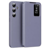 Samsung Galaxy A55 Smart Clear View Flip etui med kortplads - grå-lilla
