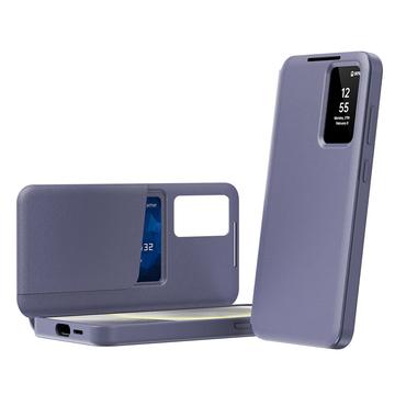 Samsung Galaxy A55 Smart Clear View Flip etui med kortplads - grå-lilla
