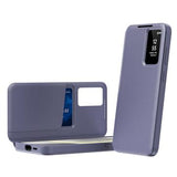 Samsung Galaxy A55 Smart Clear View Flip etui med kortplads - grå-lilla