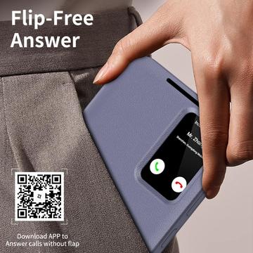 Samsung Galaxy A55 Smart Clear View Flip etui med kortplads - grå-lilla