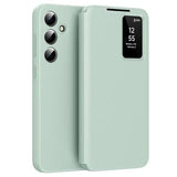 Samsung Galaxy A55 Smart Clear View Flip etui med kortplads - Lysegrøn