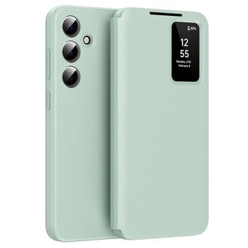 Samsung Galaxy A55 Smart Clear View Flip etui med kortplads - Lysegrøn
