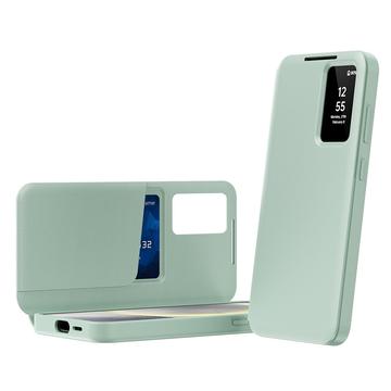 Samsung Galaxy A55 Smart Clear View Flip etui med kortplads - Lysegrøn
