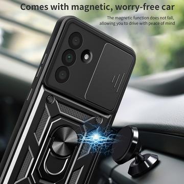 Samsung Galaxy A56 Roterende Ring Hybrid Cover med Kameraskjold - Sort