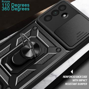 Samsung Galaxy A56 Roterende Ring Hybrid Cover med Kameraskjold - Sort