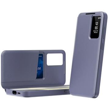 Samsung Galaxy A56 Smart Clear View Flip etui med kortplads - grå-lilla