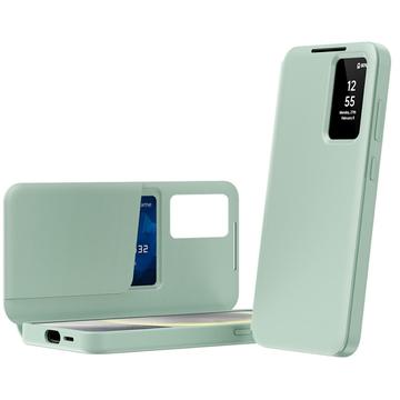 Samsung Galaxy A56 Smart Clear View Flip etui med kortplads - Lysegrøn