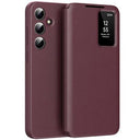 Samsung Galaxy A56 Smart Clear View Flip etui med kortplads - Vinrød