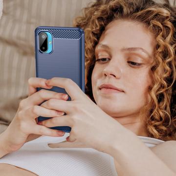 Samsung Galaxy M06/F06 5G Børstet TPU Cover - Karbonfiber - blå