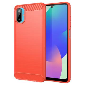 Samsung Galaxy M06/F06 5G Børstet TPU Cover - Karbonfiber - rød