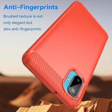 Samsung Galaxy M06/F06 5G Børstet TPU Cover - Karbonfiber - rød