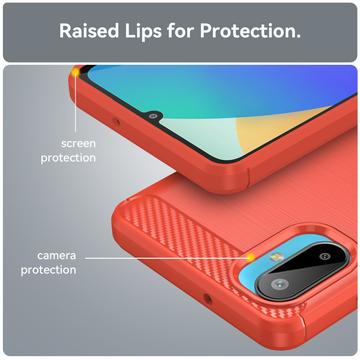 Samsung Galaxy M06/F06 5G Børstet TPU Cover - Karbonfiber - rød