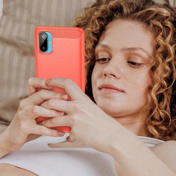 Samsung Galaxy M06/F06 5G Børstet TPU Cover - Karbonfiber - rød