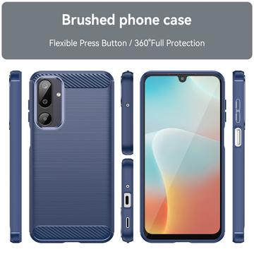 Samsung Galaxy M16/F36 Børstet TPU Cover - Karbonfiber - blå