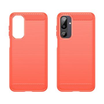 Samsung Galaxy M16/F36 Børstet TPU Cover - Karbonfiber - rød